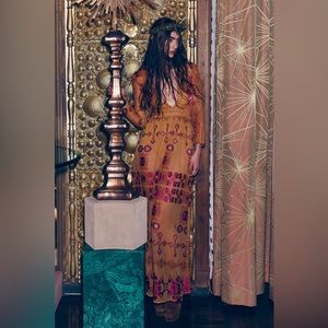 For Love and Lemons Barcelona maxi dress in old gold
